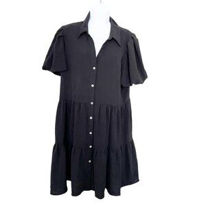 1. State Black Tiered V-Neck Button Down Dress Size XL Prarie Cottagecore Boho